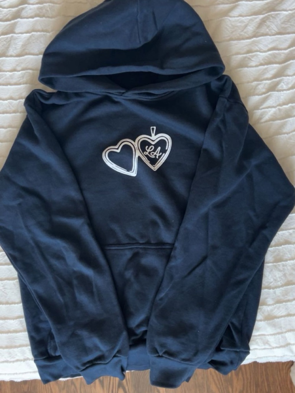 PacSun Navy Blue Hooded Sweatshirt with Heart Patch “LA”